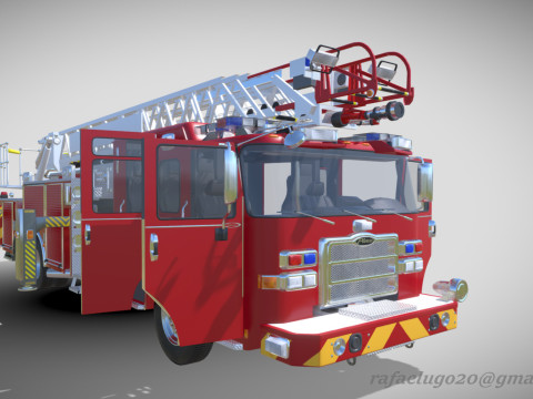 Firetruck Pierce 105 HEAVY-DUTY STEEL AERIAL LADDER Low-poly Modèle 3D