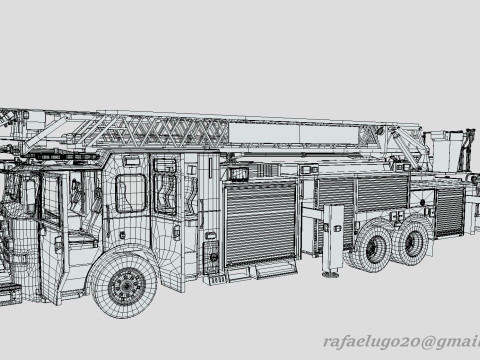 Firetruck Pierce 105 HEAVY-DUTY STEEL AERIAL LADDER Low-poly Modèle 3D