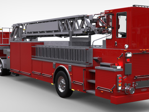 Firetruck Pierce Ascendant 107 Heavy-Duty Tiller Aerial Ladder Low-poly 3D Model