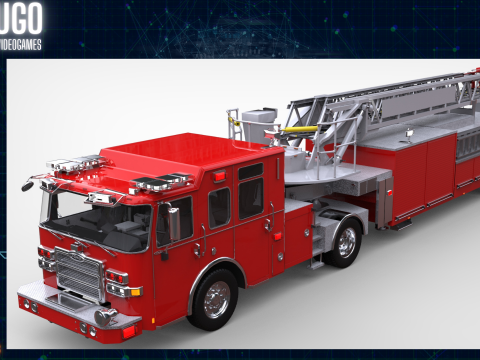 Firetruck Pierce Ascendant 107 Heavy-Duty Tiller Aerial Ladder Low-poly 3D Model
