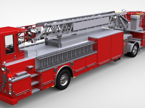 Firetruck Pierce Ascendant 107 Heavy-Duty Tiller Aerial Ladder Low-poly 3D Model