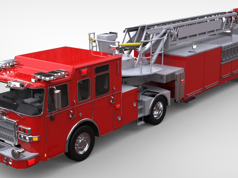 Firetruck Pierce Ascendant 107 Heavy-Duty Tiller Aerial Ladder Low-poly 3D Model