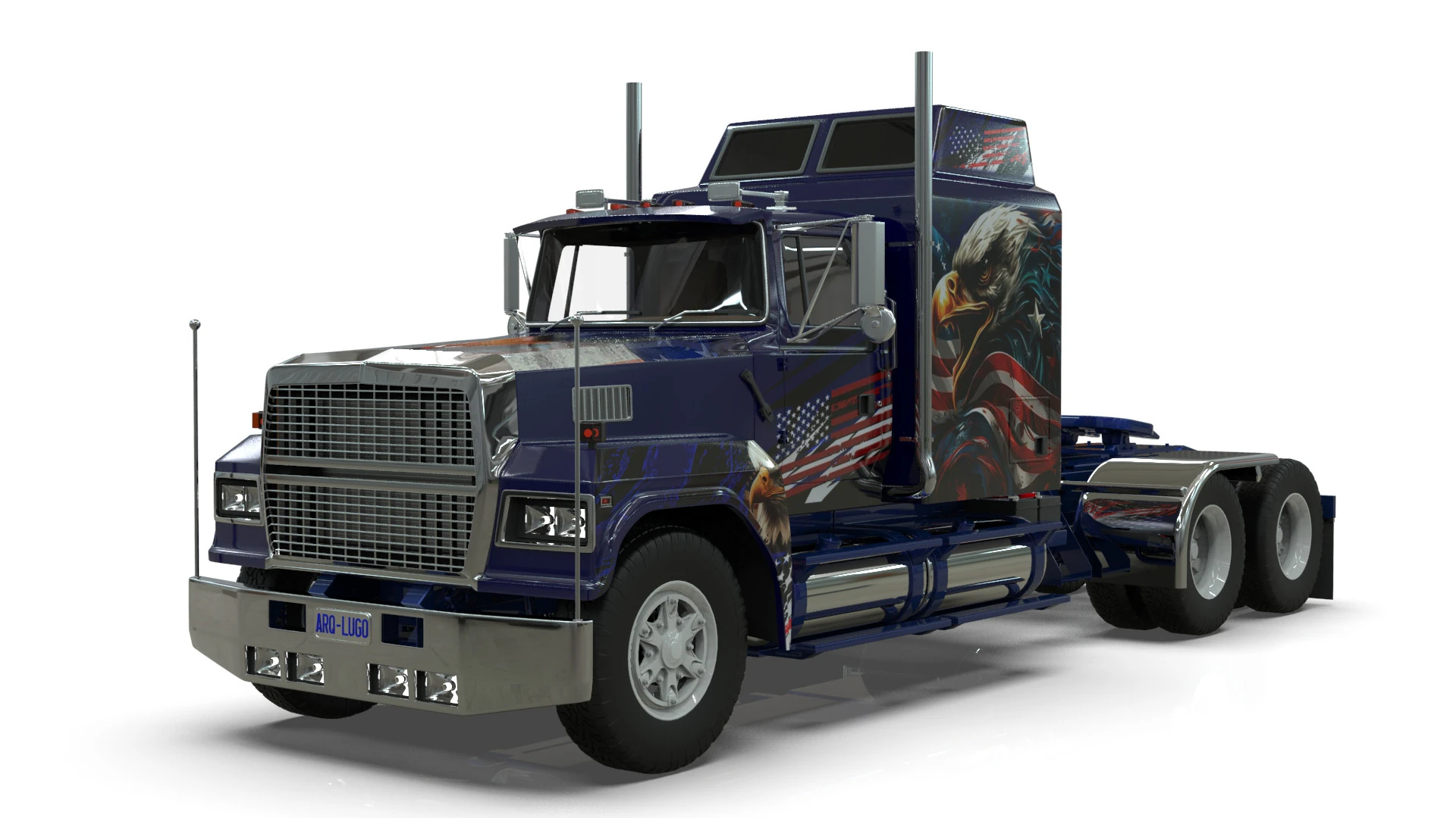 Semi Truck Sleeper Cab Tandem BLENDER 3D Model .c4d .max .obj .3ds .fbx .stl .blend 