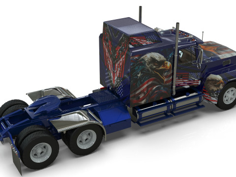 Semi Truck Sleeper Cab Tandem BLENDER Modello 3D