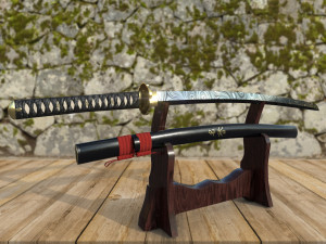 damascus steel katana 3D Модель