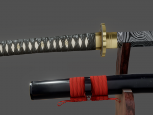 damascus steel katana 3D Модель