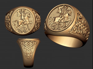 signet ring of knight with horse and dragon 3d print model 3D Print Model
