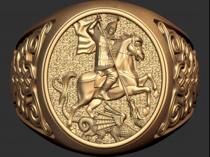 signet ring of knight with horse and dragon 3d print model 3D Print Model