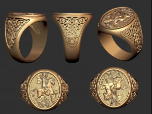 signet ring of knight with horse and dragon 3d print model 3D Print Model