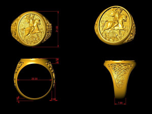 signet ring of knight with horse and dragon 3d print model Modèles 3D en vedette