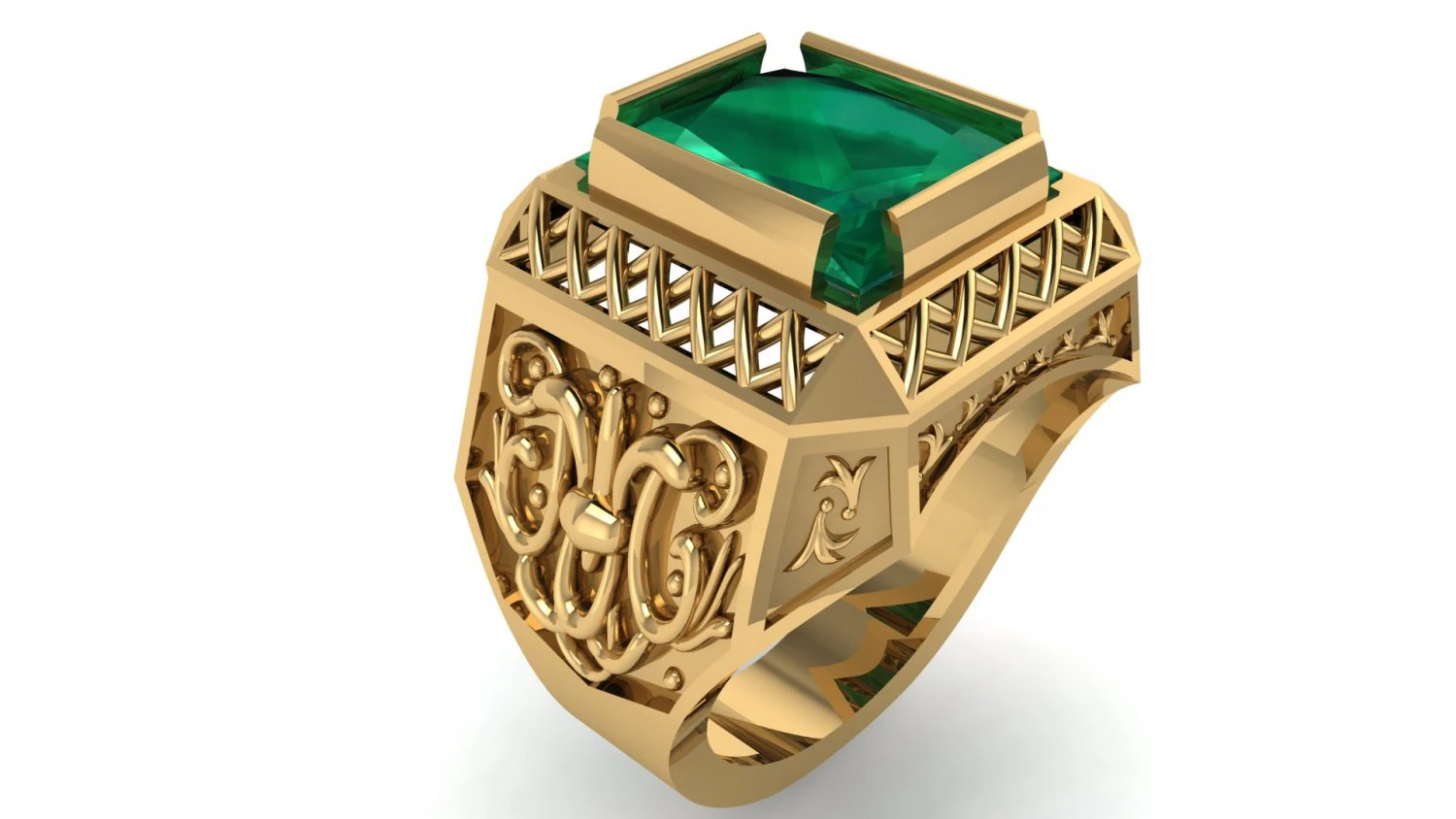 emerald ring with pattern 3D Print Model .c4d .max .obj .3ds .fbx .stl .blend 