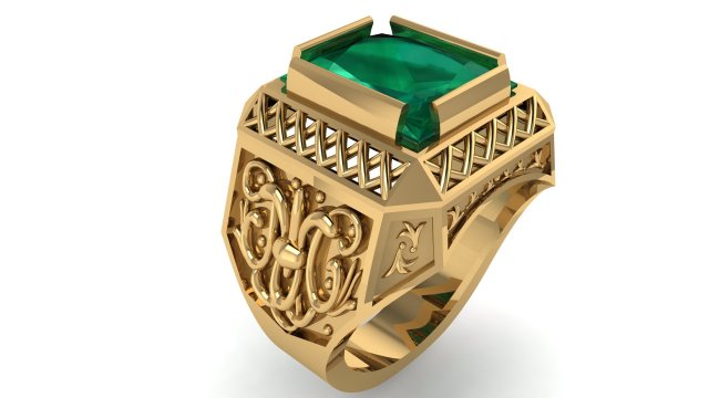 emerald ring with pattern 3D Baskı Modeli .c4d .max .obj .3ds .fbx .stl .blend 