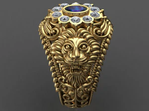 古董男士男士狮子戒指 3D 打印模型