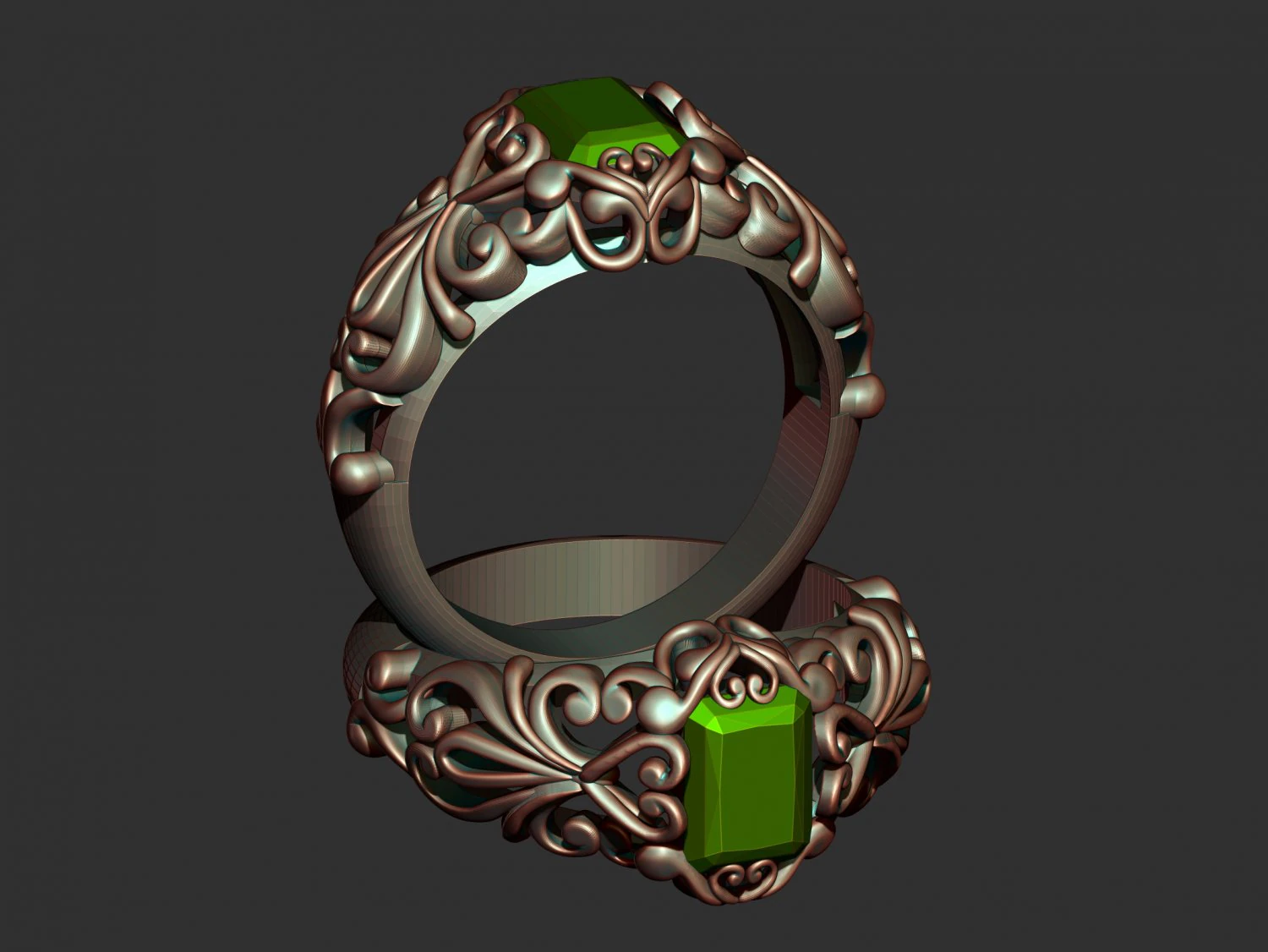 emerald filigree ring 3D Print Model .c4d .max .obj .3ds .fbx .stl .blend 
