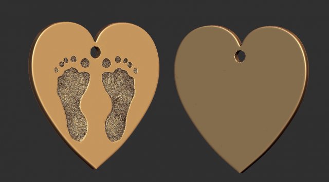 heart pendant with footprint 3D 프린트 모델 .c4d .max .obj .3ds .fbx .stl .blend 