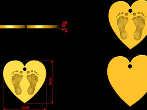 heart pendant with footprint 3D Print Model