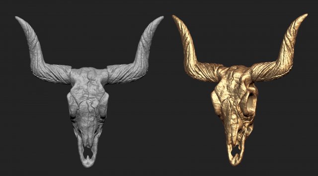 longhorn skull 3D-printmodel .c4d .max .obj .3ds .fbx .stl .blend 