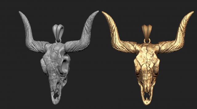longhorn skull pendant 3Dプリントモデル .c4d .max .obj .3ds .fbx .stl .blend 
