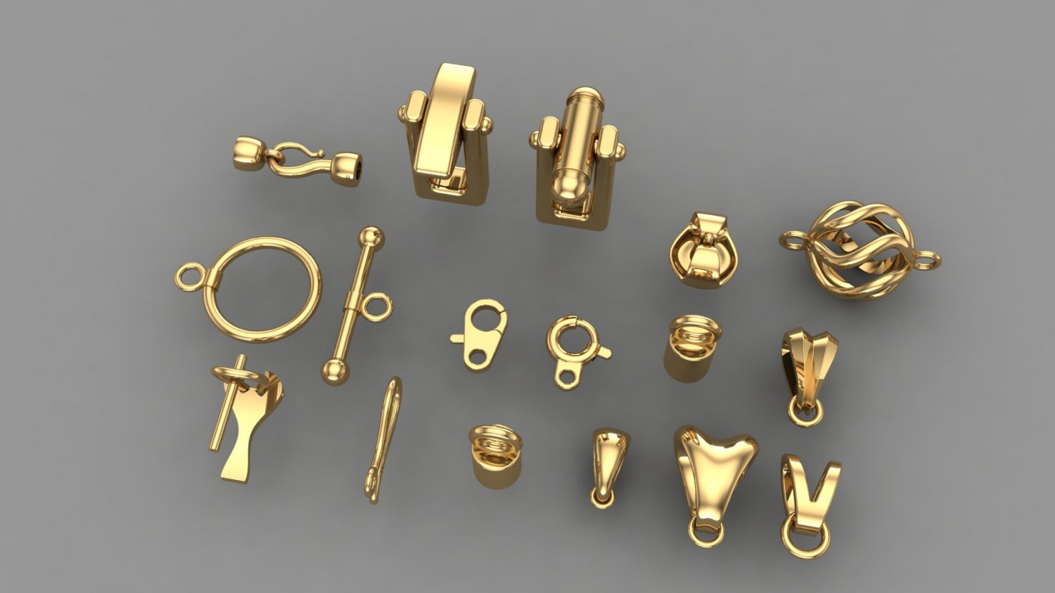 Necklace and Bracelet Clasps Set Gold 3D model - TurboSquid 2122458