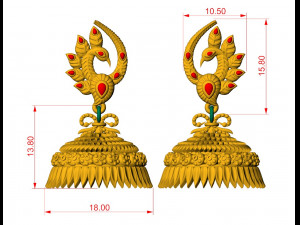 Peacock antique traditional earing Model Cetak 3D