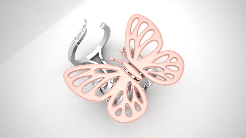 Gold Butterfly Ring with Mechanism of Moving Wings 3D प्रिंट मॉडल .c4d .max .obj .3ds .fbx .stl .blend