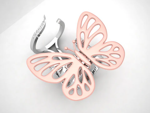 Hareketli Kanat Mekanizmalı Altın Kelebek Yüzük 3D Baskı Modeli