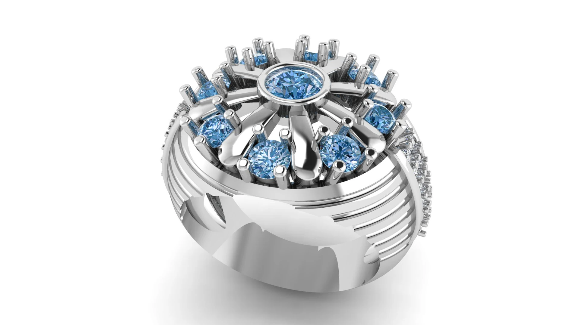 Diamond Floral Cocktail Ring 3D Print Model .c4d .max .obj .3ds .fbx .stl .blend 