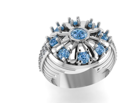 Diamond Floral Cocktail Ring Model Cetak 3D