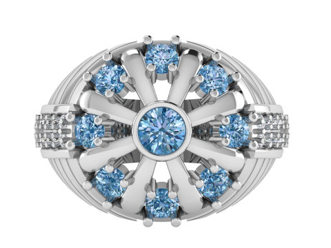 Diamond Floral Cocktail Ring Model Cetak 3D