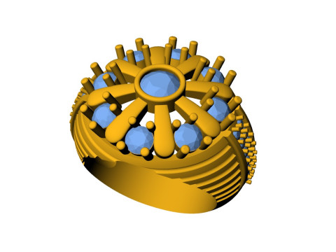 Diamond Floral Cocktail Ring Model Cetak 3D