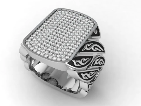 Signet Diamond Enamel Ring 3D Print Model
