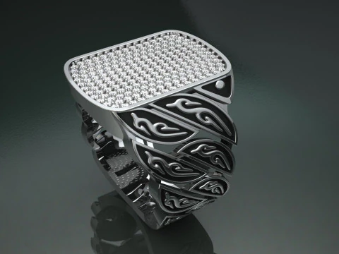 Signet Diamond Enamel Ring 3D Print Model