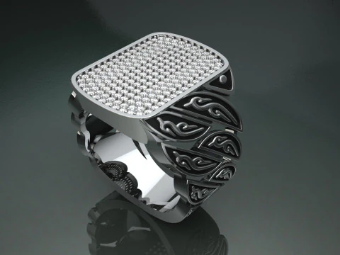 Signet Diamond Enamel Ring 3D Print Model
