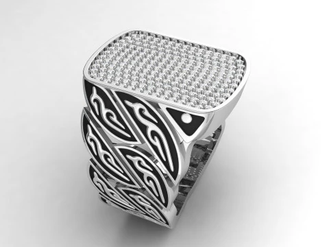 Signet Diamond Enamel Ring 3D Print Model