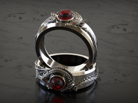 Round Stone Dragon Signet Ring 3D प्रिंट मॉडल