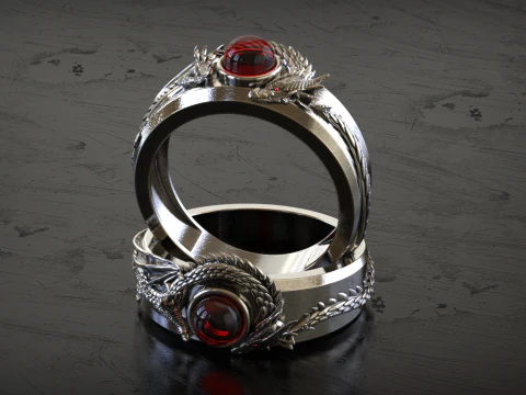 Round Stone Dragon Signet Ring 3D Print Model