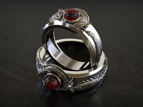 Round Stone Dragon Signet Ring 3D Print Model