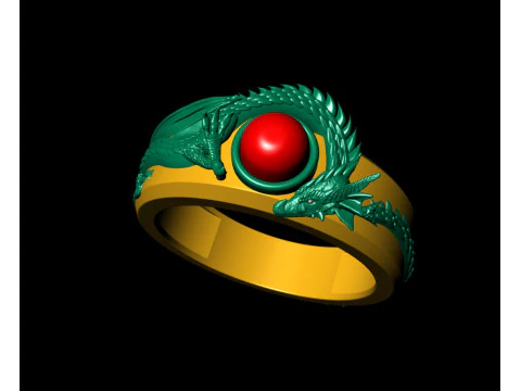 Round Stone Dragon Signet Ring 3D Print Model