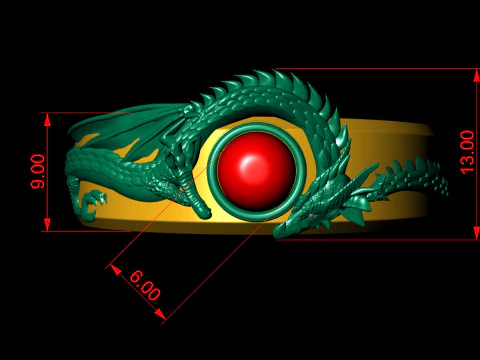 Round Stone Dragon Signet Ring 3D Print Model
