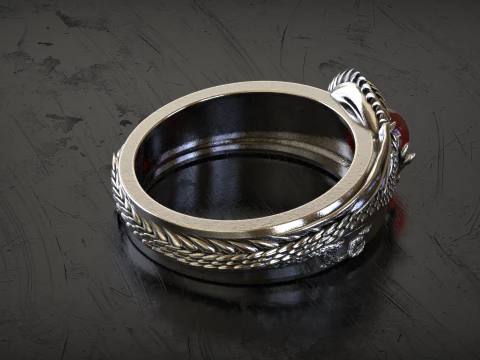 Round Stone Dragon Signet Ring 3D Print Model