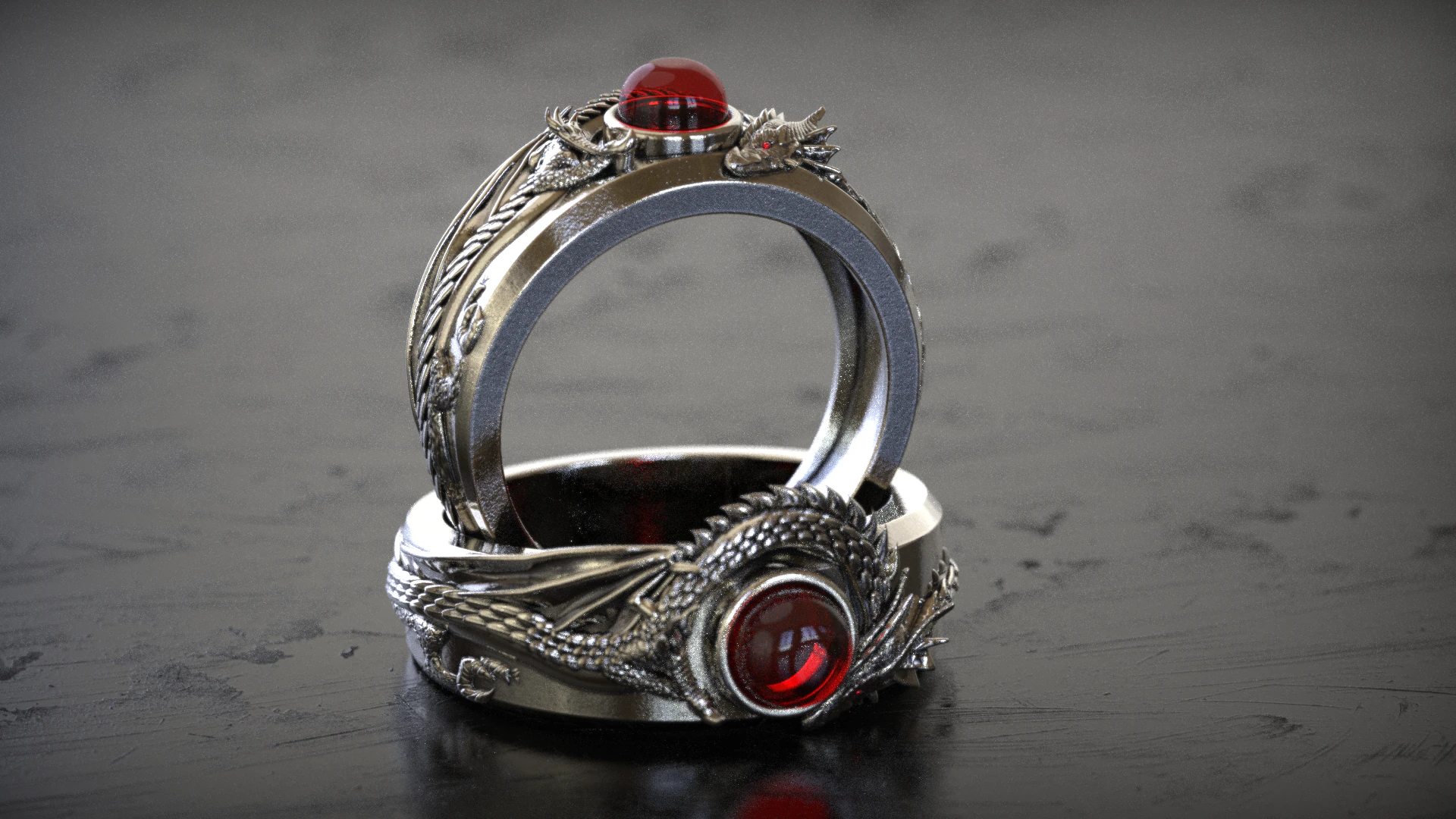 Round Stone Dragon Signet Ring 3D Print Model .c4d .max .obj .3ds .fbx .stl .blend