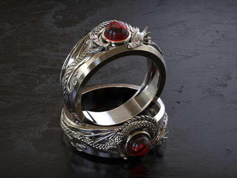 Round Stone Dragon Signet Ring 3D प्रिंट मॉडल