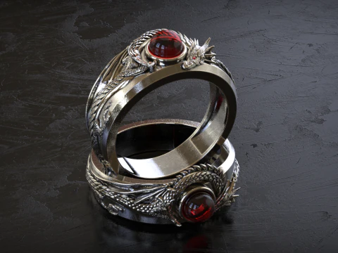 Round Stone Dragon Signet Ring 3D Print Model