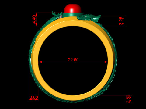 Round Stone Dragon Signet Ring 3D प्रिंट मॉडल