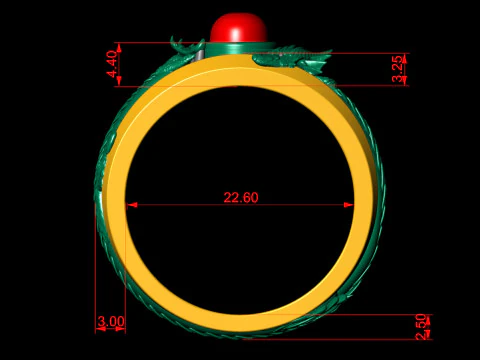 Round Stone Dragon Signet Ring 3D Print Model