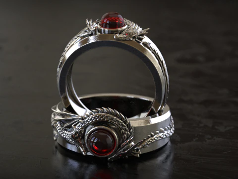 Round Stone Dragon Signet Ring 3D Print Model