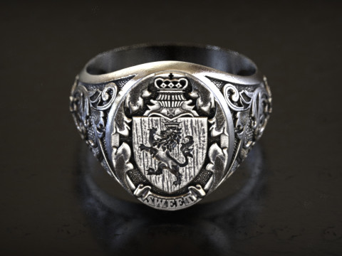 Mens Lion Knight Signet Ring Modelo de impresión 3D