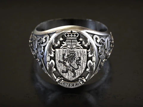 Mens Lion Knight Signet Ring 3D Print Model