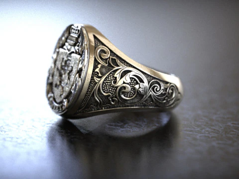 Mens Lion Knight Signet Ring 3D Print Model