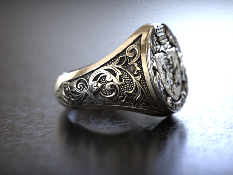 Mens Lion Knight Signet Ring 3Dプリントモデル